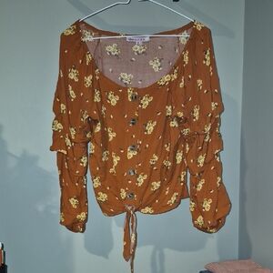 Crave Fame Rust Floral Button-Up Blouse